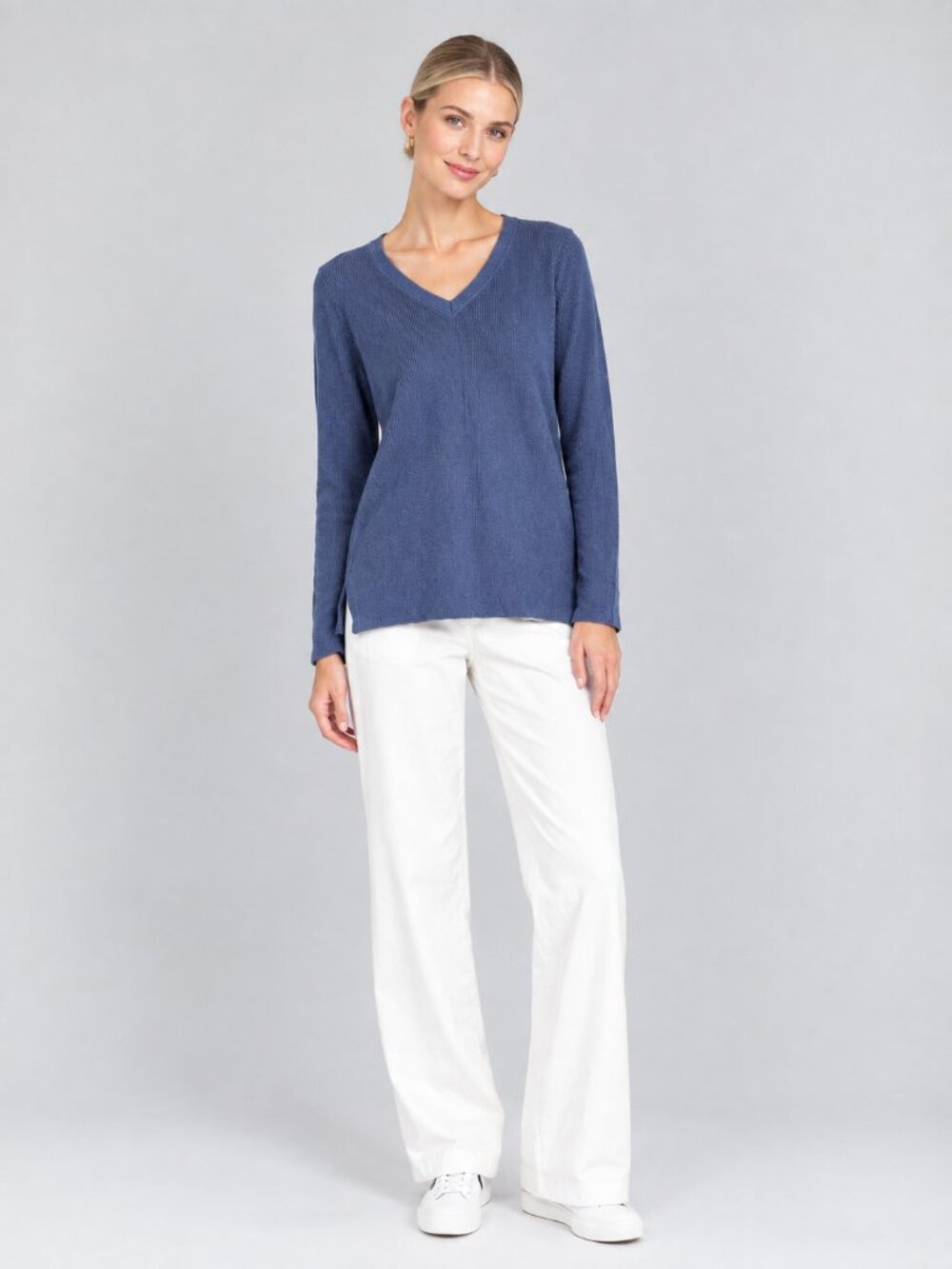2/$30 Lands' End V-Neck Tunic Top Indigo Medium #A4783